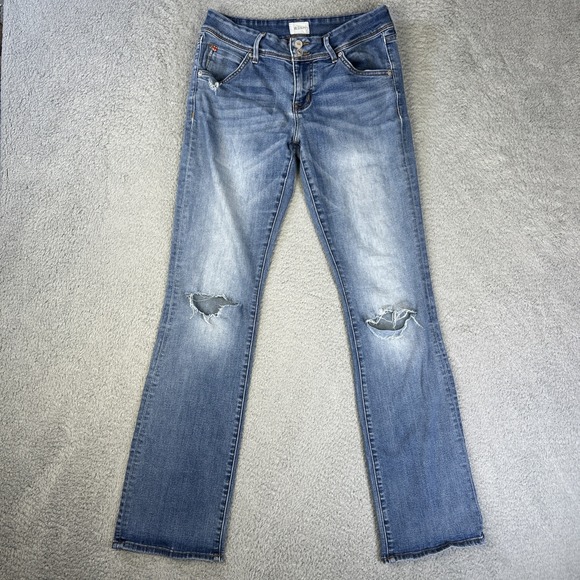 Hudson Jeans Womens‎ 30x34 Blue Denim Pants Boot Flap Pockets Distressed Ripped - Picture 1 of 10